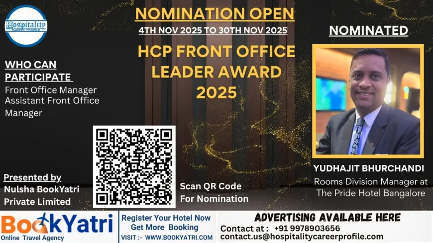 Yudhajit Bhurchandi, Rooms Division Manager at The Pride Hotel Bangalore, Nominated for HCP Front Office Leader Award 2025