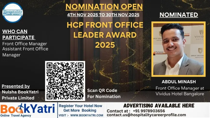 Abdul Minash, Front Office Manager at Vividus Hotel Bangalore, Nominated for HCP Front Office Leader Award 2025