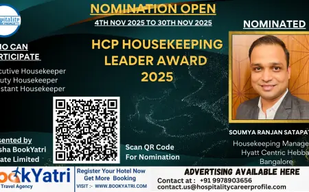 Soumya Ranjan Satapathy, Housekeeping Manager at Hyatt Centric Hebbal Bangalore, Nominated for HCP Housekeeping Leader Award 2025