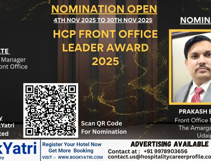 Prakash Bunkar, Front Office Manager at The Amargarh Resort Udaipur, Nominated for HCP Front Office Leader Award 2025
