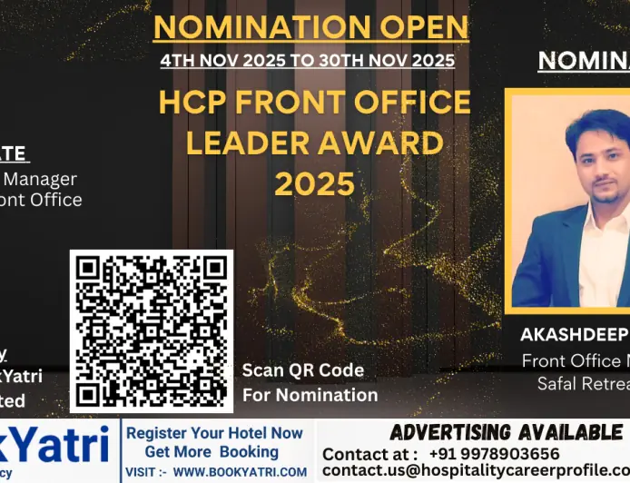 Akashdeep Sawner, Front Office Manager at Safal Retreat Bhopal, Nominated for HCP Front Office Leader Award 2025