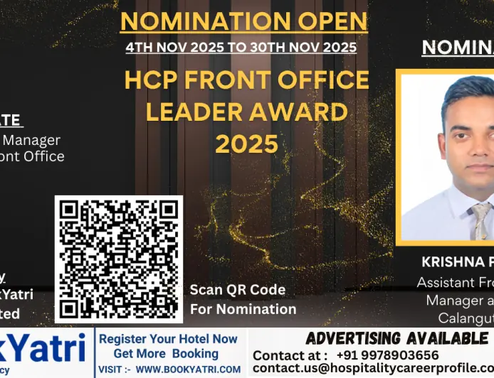 Krishna Prasad, Assistant Front Office Manager at Renest Calangute Goa, Nominated for HCP Front Office Leader Award 2025