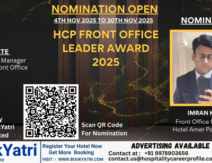 Imran Khan, Front Office Manager at Hotel Amer Palace Bhopal, Nominated for HCP Front Office Leader Award 2025