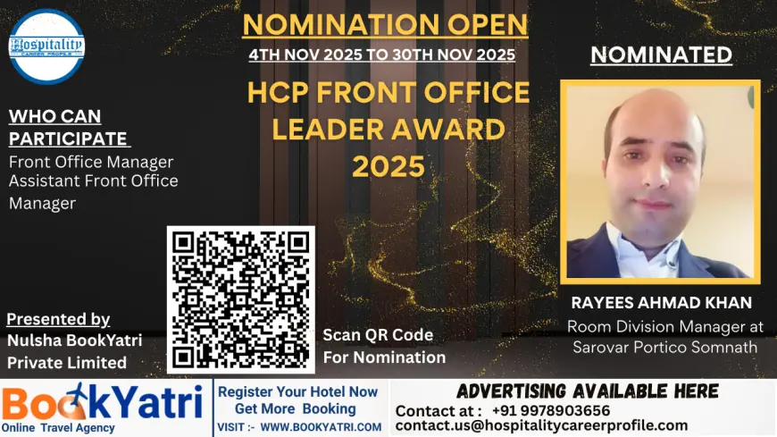 Rayees Ahmad Khan, Room Division Manager at Sarovar Portico Somnath, Nominated for HCP Front Office Leader Award 2025