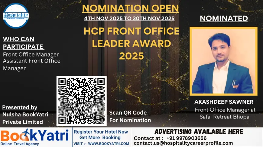 Akashdeep Sawner, Front Office Manager at Safal Retreat Bhopal, Nominated for HCP Front Office Leader Award 2025