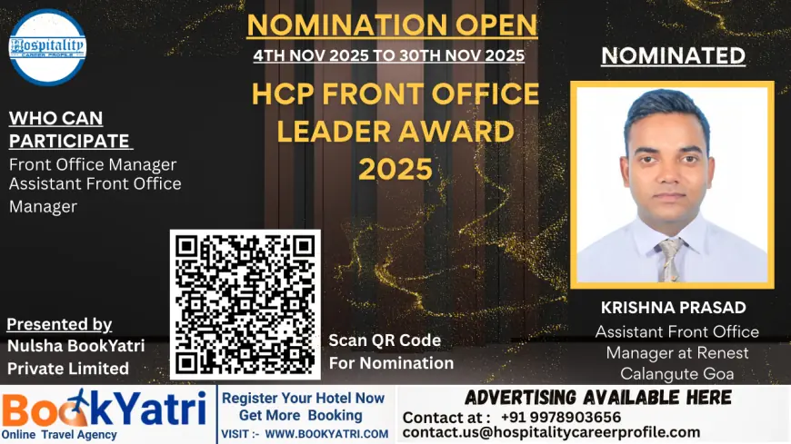 Krishna Prasad, Assistant Front Office Manager at Renest Calangute Goa, Nominated for HCP Front Office Leader Award 2025