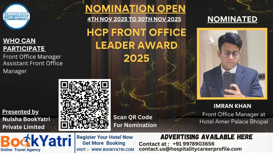 Imran Khan, Front Office Manager at Hotel Amer Palace Bhopal, Nominated for HCP Front Office Leader Award 2025