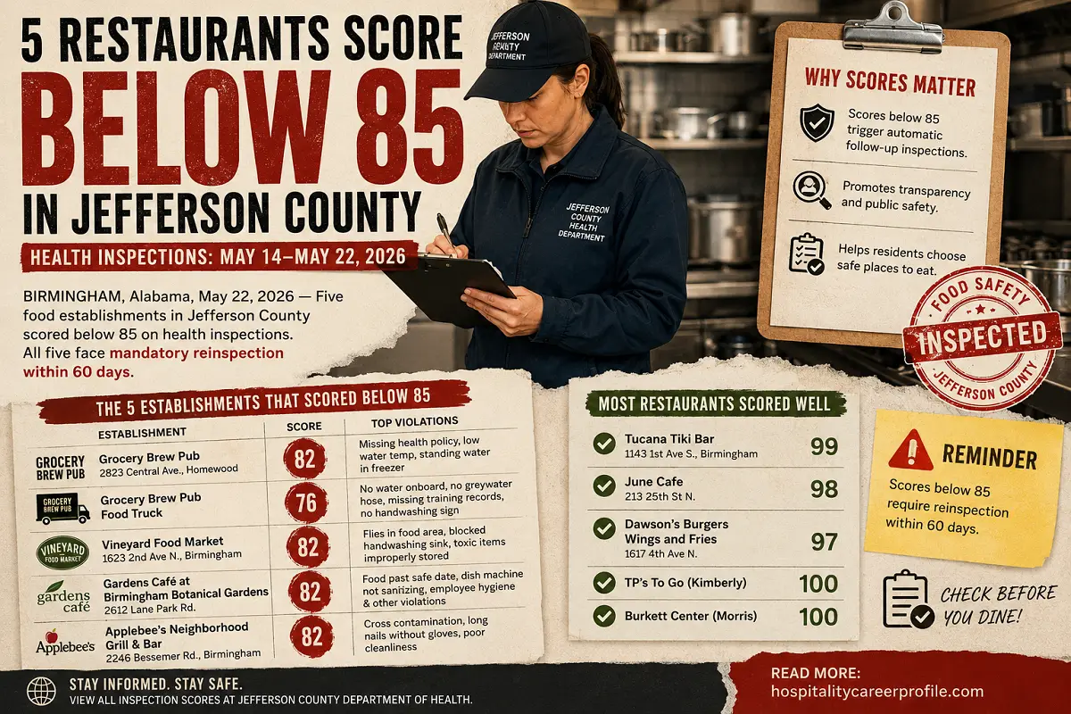 Five Jefferson County Restaurants Fail Health Inspections in May 2026