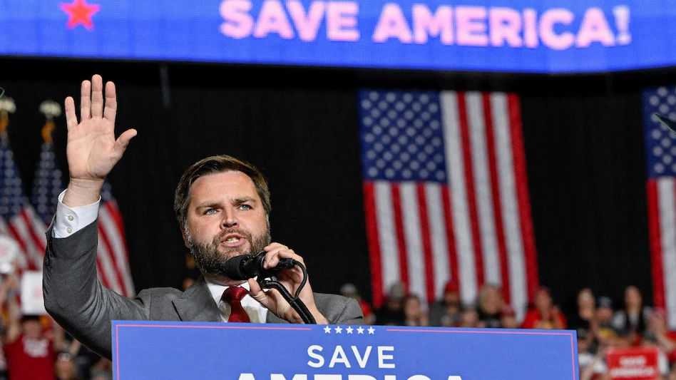 J.D. Vance standing with Donald Trump as the Vice Presidential pick for 2024