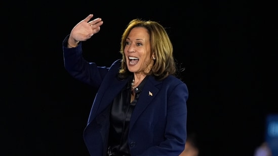 Democratic presidential nominee Vice President Kamala Harris departs after speaking at a campaign rally at the Resch Expo in Green Bay, Wis., Thursday, Oct. 17, 2024.(AP)