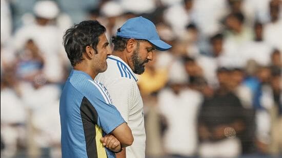 India head coach Gautam Gambhir and captain Rohit Sharma after the loss against New Zealand in Pune. (PTI)