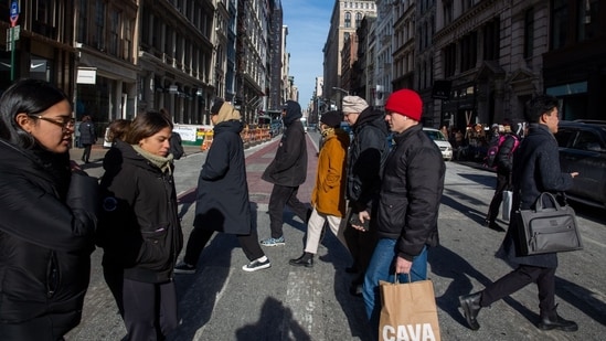 Shoppers and pedestrians on Broadway in the Soho neighborhood of New York, US, on Monday, Jan. 22, 2024. (Bloomberg)