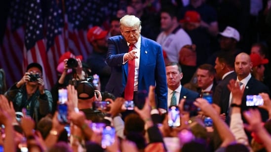 Former US President and Republican presidential candidate Donald Trump leaves a campaign rally at Madison Square Garden in New York, October 27, 2024. (AFP)