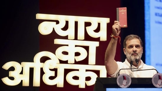 **EDS: IMAGE VIA INC** Nagpur: Leader of Opposition in Lok Sabha Rahul Gandhi addresses ‘Samvidhan Samman Sammelan’, in Nagpur, Wednesday, Nov. 6, 2024. (PTI Photo) 