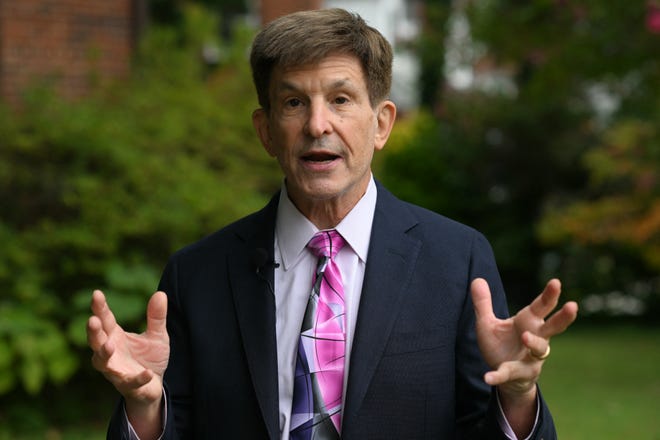 Historian and professor Allan Lichtman answers questions during an interview with AFP in Bethesda, Md., on Sept. 7, 2024.