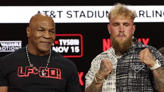 NEW YORK, NEW YORK - AUGUST 18: Mike Tyson and Jake Paul attend Fanatics Fest Press Conference at Javits Center on August 18, 2024 in New York City. Michael Loccisano/Getty Images/AFP (Photo by Michael loccisano / GETTY IMAGES NORTH AMERICA / Getty Images via AFP)(Getty Images via AFP)