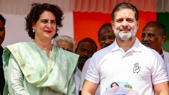 Congress leader Rahul Gandhi and Priyanka Gandhi Vadra in Wayanad. (ANI)