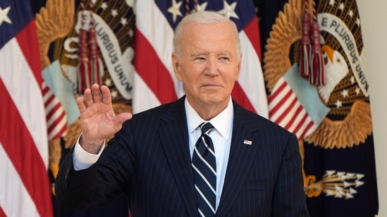 US President Joe Biden departs after speaking in the Rose Garden of the White House in Washington, Thursday, Nov. 7, 2024. (AP)