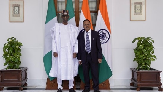 National security advisor Ajit Doval with his Nigerian counterpart Nuhu Ribadu. 