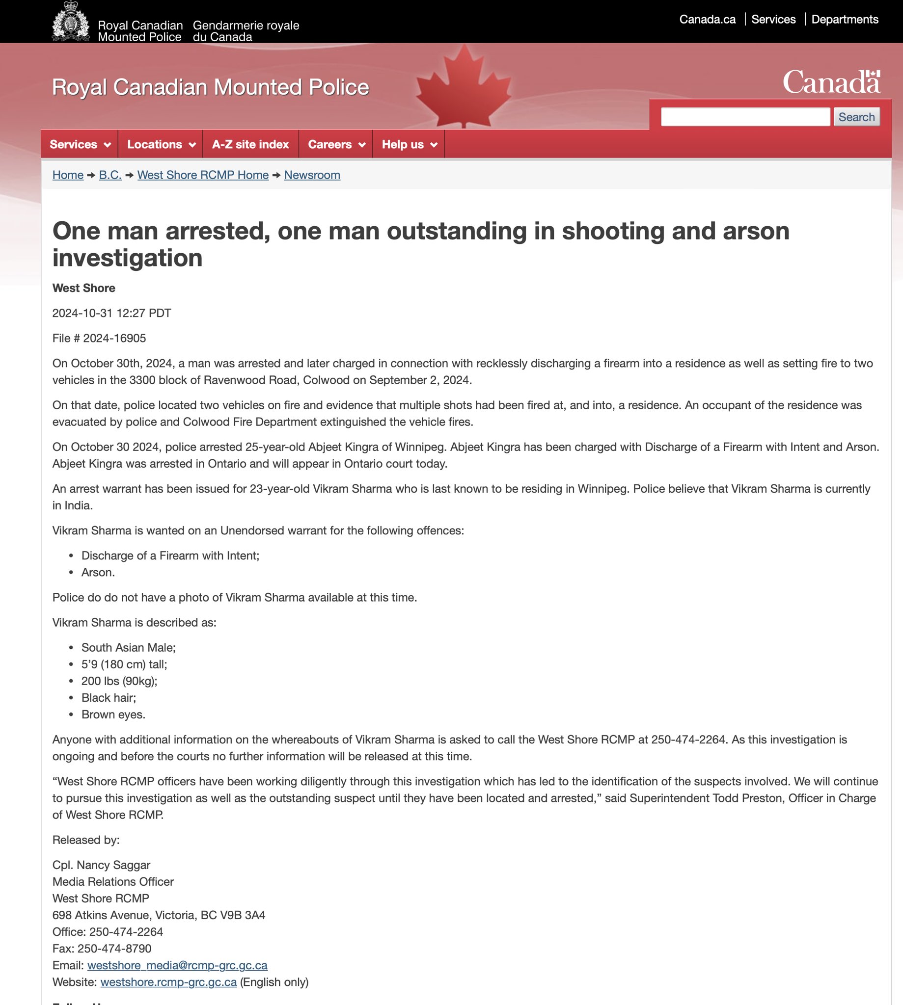 Canada Police statement.