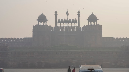 View of the Red Fort amid smog on Diwali festival, in New Delhi, Thursday, Oct. 31, 2024.(PTI)