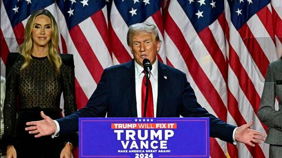 Donald Trump speaking at an election night event at the West Palm Beach Convention Centre in West Palm Beach, Florida. (AFP)