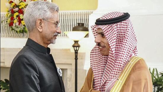 External Affairs Minister S. Jaishankar and Minister of Foreign Affairs of Saudi Arabia Faisal bin Farhan Al Saud in New Delhi on November 13. (PTI VIA @DrSJaishankar)