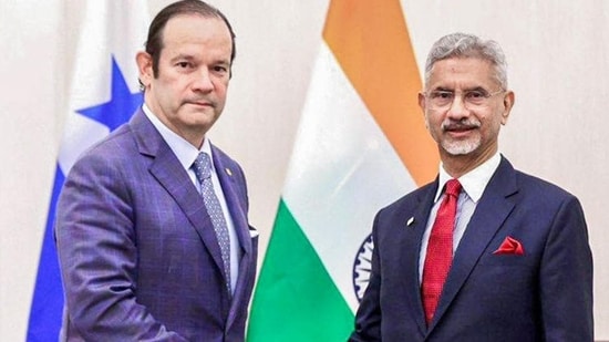 External affairs minister S Jaishankar with Panama foreign minister Javier Martínez-Acha Vásquez on the Panama National Day on Sunday.(S Jaishankar-X)