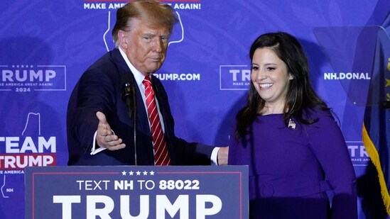 US President-elect Donald Trump greets US Representative Elise Stefanik in New Hampshire. (AFP file)