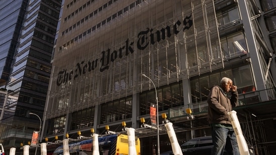 The New York Times headquarters in New York, US, on Monday, Nov. 4, 2024. New York Times Co. shares fell Monday after the newspaper publisher reported third-quarter revenues and subscriptions that fell short of analysts' expectations and the company's tech workers went on strike the day before the 2024 Presidential Election. Photographer: Yuki Iwamura/Bloomberg(Bloomberg)