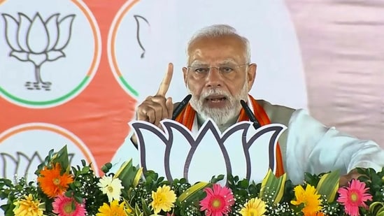 Prime Minister Narendra Modi addresses a public meeting ahead of Jharkhand Assembly elections, in Garhwa district, Jharkhand, Monday.(PTI)