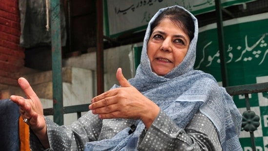 Peoples Democratic Party (PDP) President Mehbooba Mufti addresses a press conference at the party headquarters, in Srinagar. (File image)(PTI)