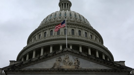 The dome of the US Capitol building is seen on a rainy day on September 26, 2023.(Reuters)