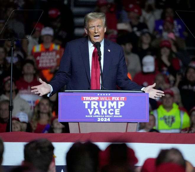 Former president Donald Trump speaks during a rally Milwaukee, Wisconsin on Nov. 1, 2024.