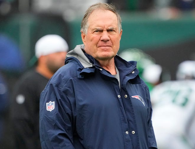 New England Patriots head coach Bill Belichick on the sidelines in 2023.