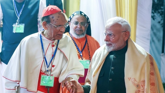 Prime Minister Narendra Modi during the Christmas celebrations hosted by the Catholic Bishops' Conference of India (CBCI), at the CBCI Centre premises in New Delhi on Monday. (DPR PMO)