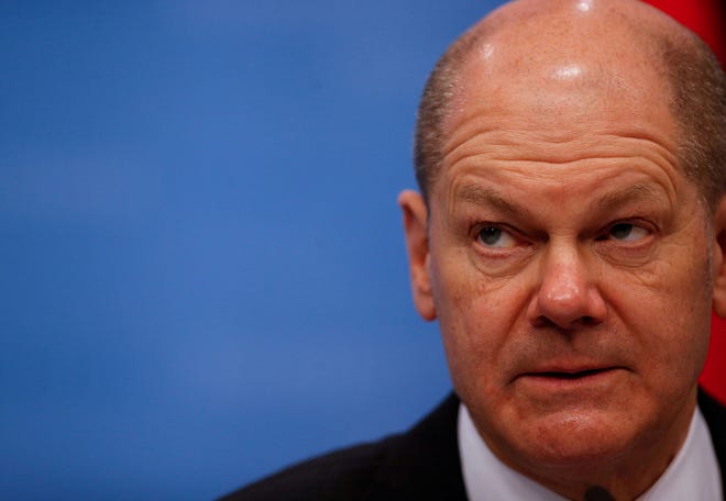 German Chancellor Olaf Scholtz holds a news conference in Brussels, Belgium, on Feb. 18, 2022. REUTERS/Johanna Geron/Pool/File Photo