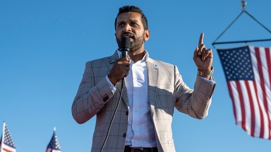 Kash Patel, former chief of staff to Acting Secretary of Defense Christopher Miller, speaks at a rally in Minden.(AP)