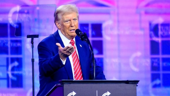 US President-elect Donald Trump speaks during Turning Point's annual AmericaFest 2024 in Phoenix, Arizona, on December 22, 2024.(AFP)