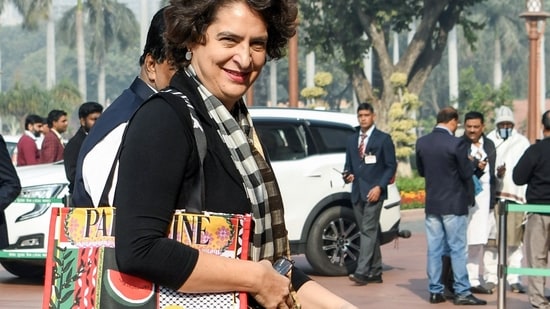 New Delhi, Dec 16 (ANI): Congress MP Priyanka Gandhi Vadra at Parliament premises during the winter session, in New Delhi on Monday. (ANI Photo/Rahul Singh)(Rahul Singh)